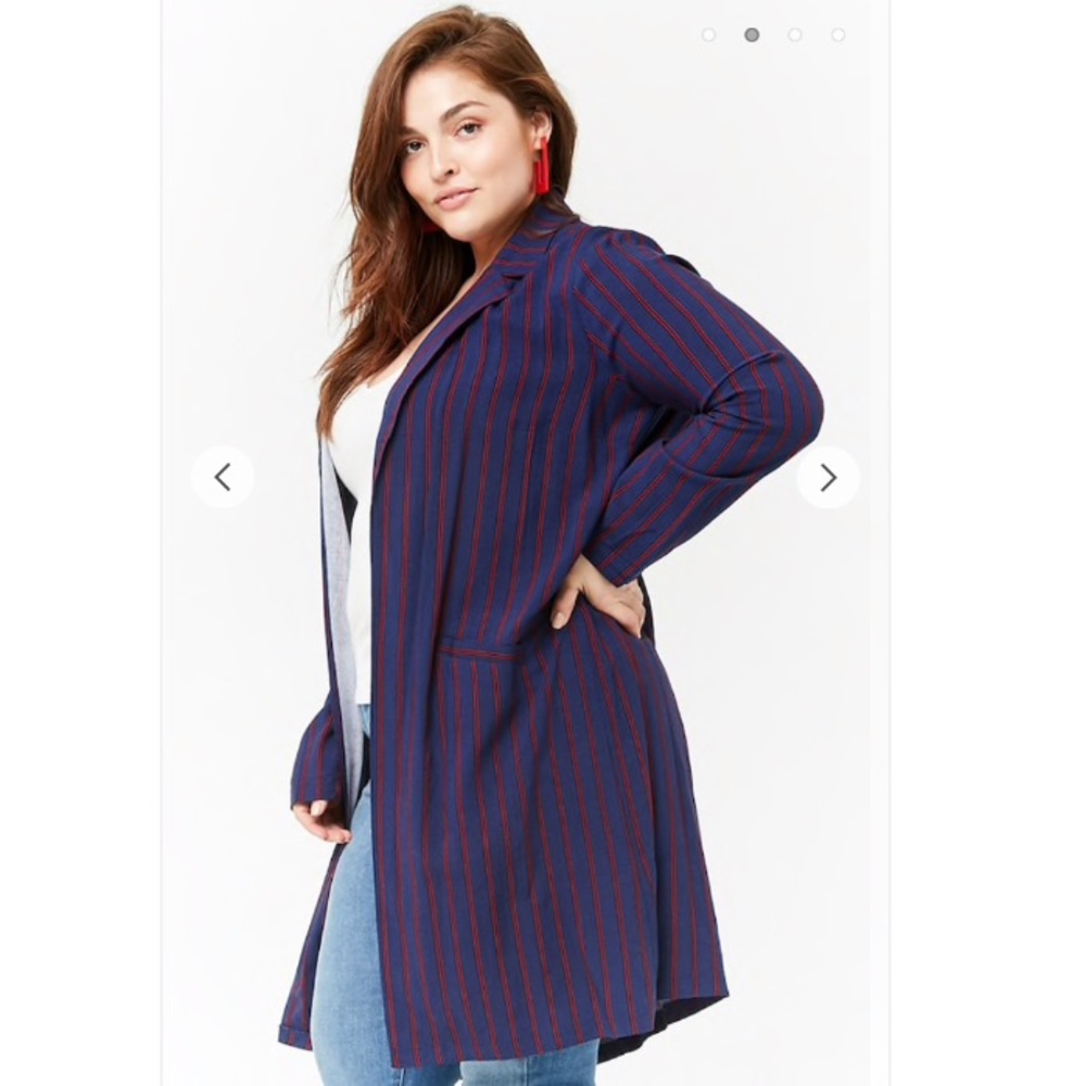F21 Plus Striped Open-Front Duster